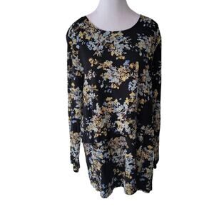 J. Jill	Size	L Long Sleeve Tiered Jersey Top Blue Gold Floral Long Sleeve Mature